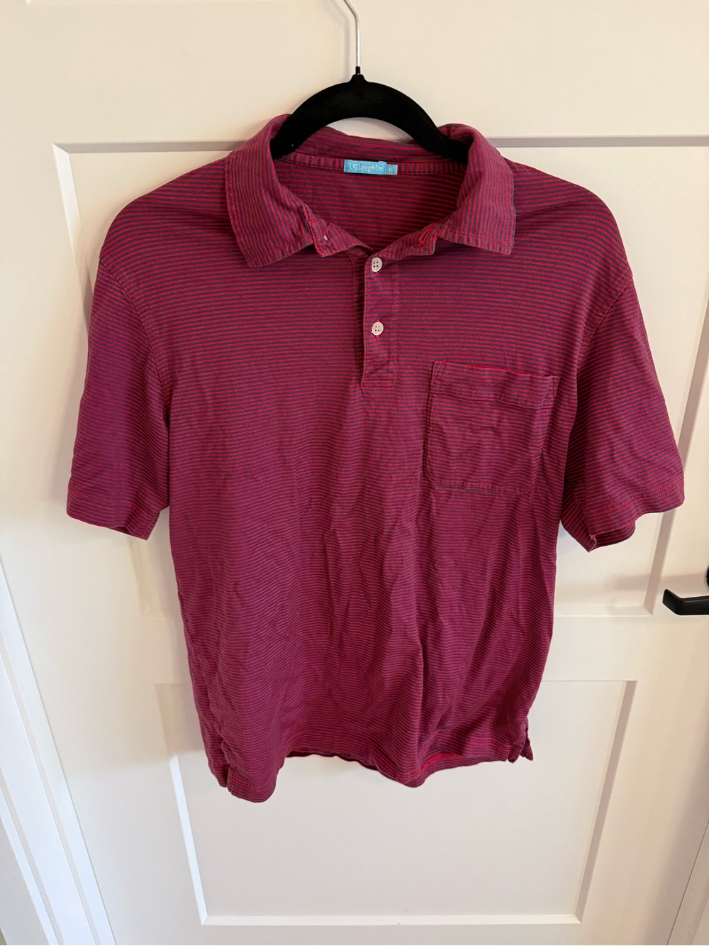 J. McLaughlin Striped Polo Shirt Red Navy Short Sleeve Cotton Blend Pocket Sz M